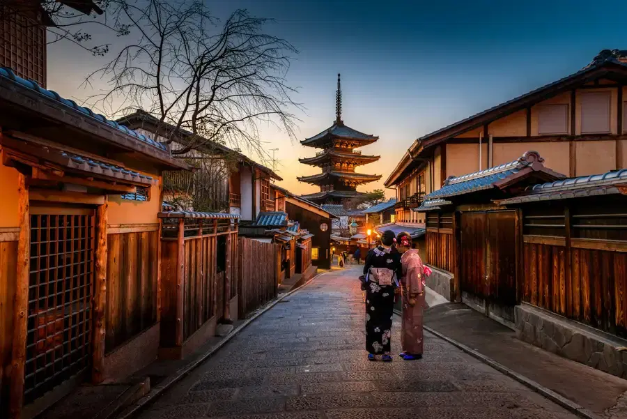 A historic street and pagoda in Kyoto A historic street and pagoda in Kyoto